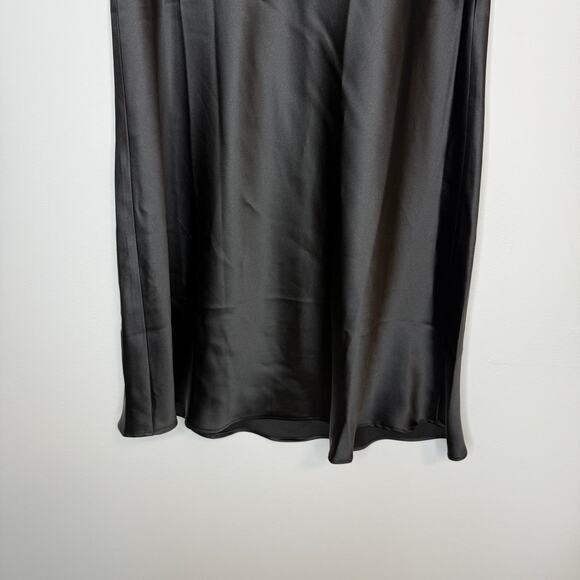 Aqua Satin Slip Midi Skirt With Flutter Hem In Black Size Small - Picture 4 of 9